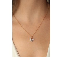 Gold Mavi Renk Kelebek Figür Kadın Kolye - TJ-BKO6816