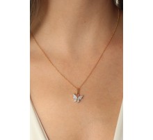 Gold Mavi Renk Kelebek Figür Kadın Kolye - TJ-BKO6816