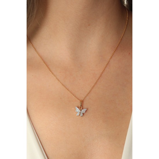 Gold Mavi Renk Kelebek Figür Kadın Kolye - TJ-BKO6816