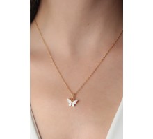 Gold Beyaz Renk Kelebek Figür Kadın Kolye - TJ-BKO6818