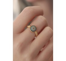 Gold Renk Nazar Boncuk Figür Zirkon Taş Detay Kadın Yüzük - TJ-BYK2413