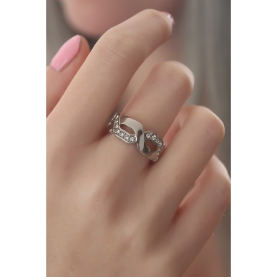 Gümüş Renk Zirkon Taşlı Kadın Yüzük - TJ-BYK2426