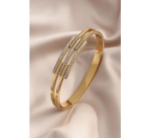 Çelik Gold Renk Taşlı Kaburga Model Kelepçe Kadın Bileklik - TJ-BB4665