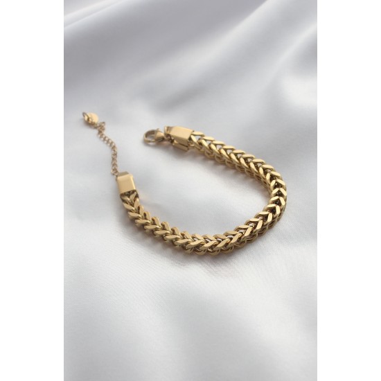 Çelik Gold Renk Kalın Zincir Model Kadın Bileklik - TJ-BB4693