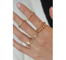 Gold Renk Sarmal Zirkon Taş Detay Kadın Yüzük Kombini - TJ-BYK2452