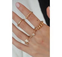 Gold Renk Sarmal Zirkon Taş Detay Kadın Yüzük Kombini - TJ-BYK2452