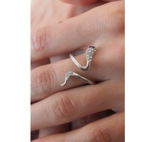 Gümüş Renk Yılan Figür Zirkon Taş Detay Kadın Yüzük - TJ-BYK2513