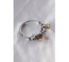 Çelik Charm Model Pembe Çilek Figür Kalp Detay Zirkon Taşlı Kadın Bileklik - TJ-BB4797