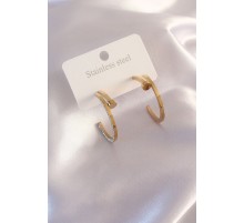 Çelik Gold Renk Zirkon Taş Detay Kadın Küpe - TJ-BKP6940