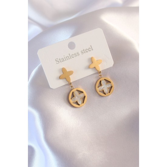 Çelik Gold Renk Yonca Model Kadın Küpe - TJ-BKP6945