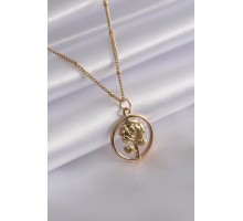 316L Çelik Gold Renk Gül Figür Kadın Kolye - TJ-BKO6986