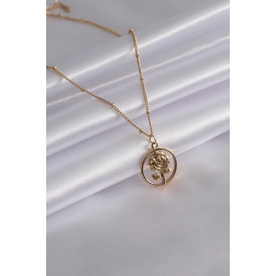 316L Çelik Gold Renk Gül Figür Kadın Kolye - TJ-BKO6986