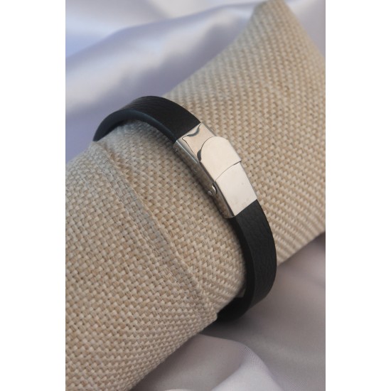 Siyah Metal Çekiç Orak Model Siyah Deri Erkek Bileklik - TJ-EB3574