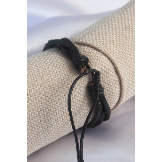 Siyah Ördü Model Deri Erkek Bileklik - TJ-EB3581