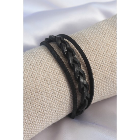 Siyah Ördü Model Deri Erkek Bileklik - TJ-EB3581
