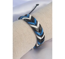 Mavi Beyaz Renk Siyah Deri İpli Erkek Bileklik - TJ-EB3584