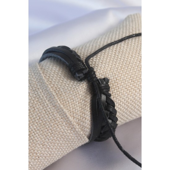 Siyah Burgu Model Deri Erkek Bileklik - TJ-EB3588