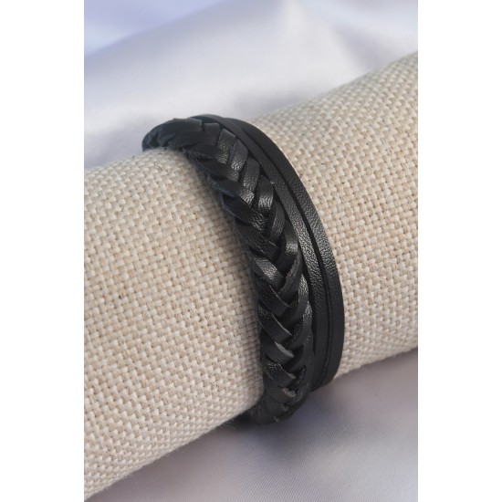 Siyah Burgu Model Deri Erkek Bileklik - TJ-EB3588