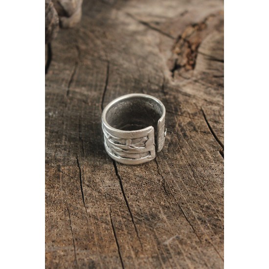 Antik Gümüş Renk Motif İşleme Ayarlanabilir Erkek Yüzük - TJ-EY598