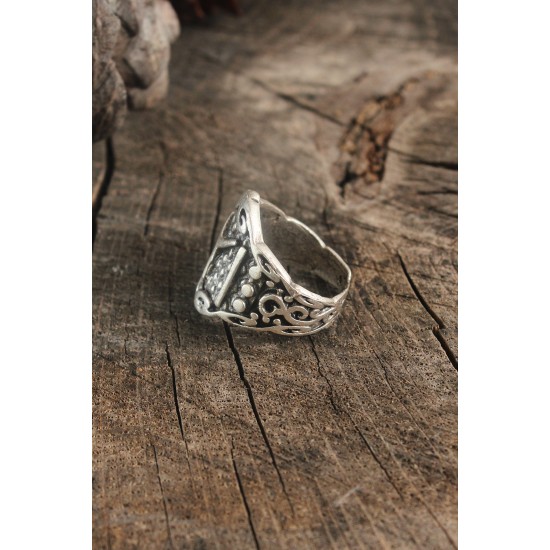 Antik Gümüş Renk IYI İşleme Ayarlanabilir Erkek Yüzük - TJ-EY602