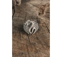 Antik Gümüş Renk Ejderha Motif Ayarlanabilir Erkek Yüzük - TJ-EY611