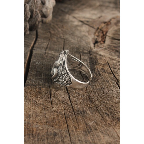 Antik Gümüş Renk Ejderha Motif Ayarlanabilir Erkek Yüzük - TJ-EY611