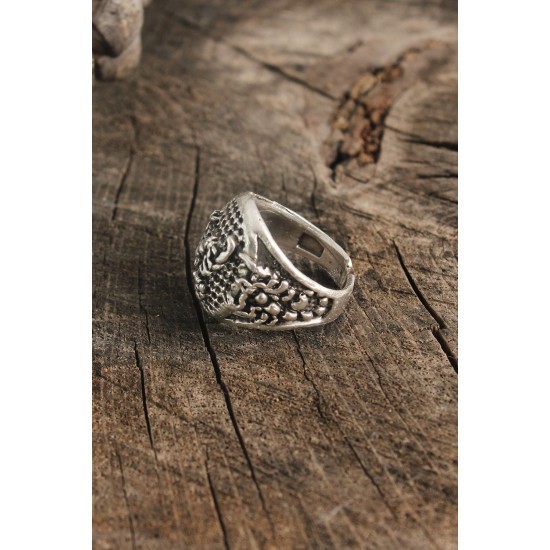 Antik Gümüş Renk Akrep İşleme Ayarlanabilir Erkek Yüzük - TJ-EY612