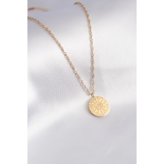 316L Çelik Gold Renk Burçlar İşleme Kadın Kolye - TJ-BKO7016