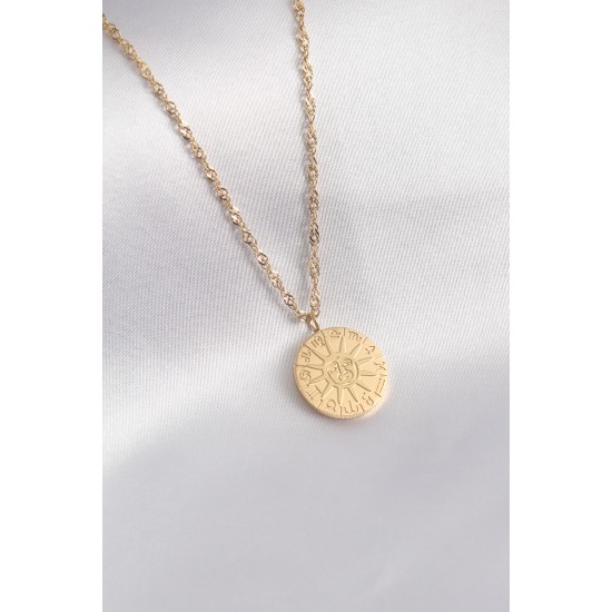 316L Çelik Gold Renk Burçlar İşleme Kadın Kolye - TJ-BKO7016