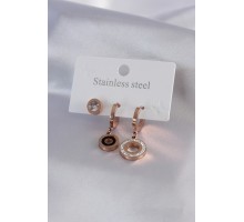 316L Çelik Rose Renk Daire Model Zirkon Taş Detay Kadın Küpe Kombini - TJ-BKP7073