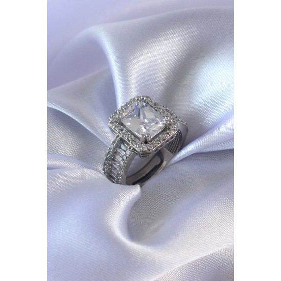 Gümüş Renk Zirkon Taşlı Kadın Yüzük - TJ-BYK2583