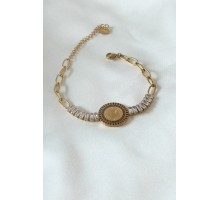 316L Çelik Gold Renk T0m Altn Modelli Zirkon Taşlı Kadın Bileklik - TJ-BB5098