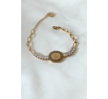 316L Çelik Gold Renk T0m Altn Modelli Zirkon Taşlı Kadın Bileklik - TJ-BB5098