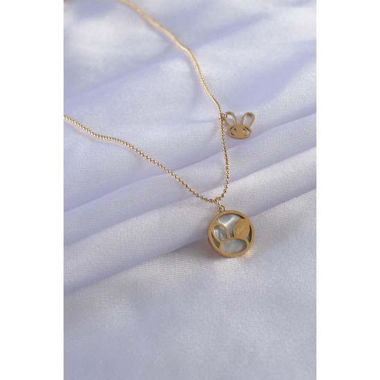 316L Çelik Gold Renk Tavşan Model Kadın Kolye - TJ-BKO7140