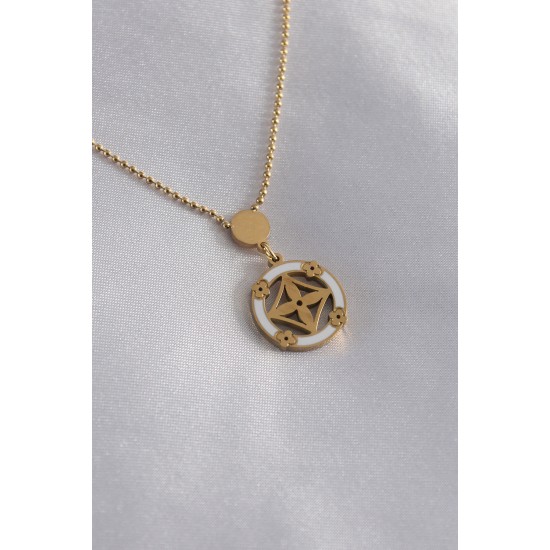 316L Çelik Gold Renk Çiçek Figür Kadın Kolye - TJ-BKO7152