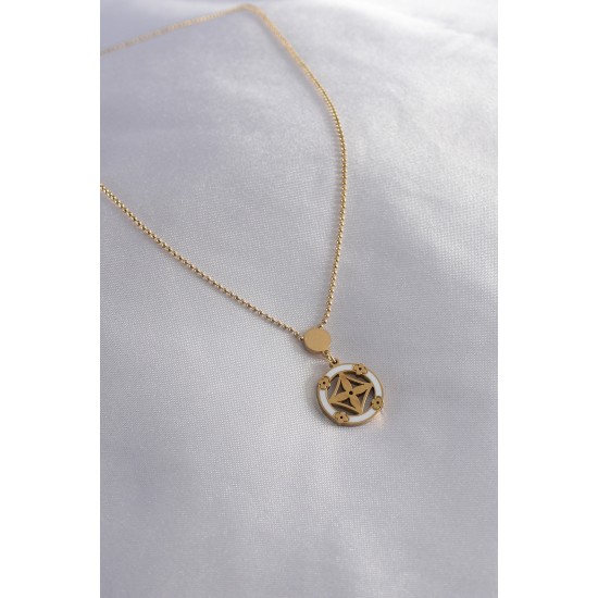 316L Çelik Gold Renk Çiçek Figür Kadın Kolye - TJ-BKO7152