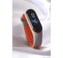 Turuncu Gri Renk Silikon Dijital Dokunmatik Led Saat - TJ-BS3459