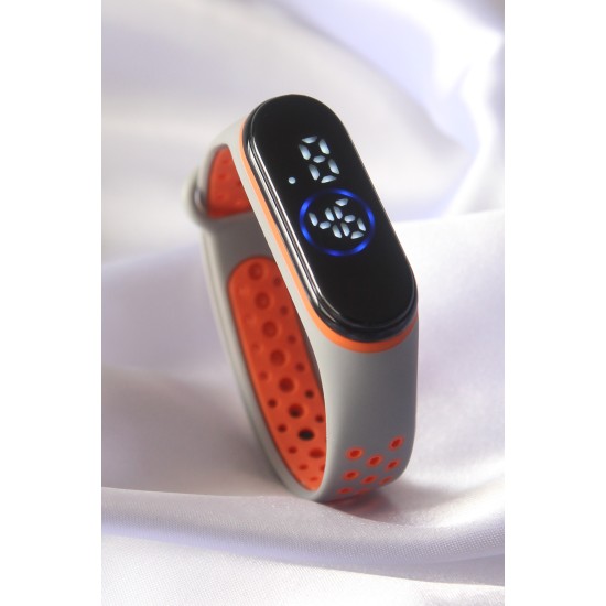Turuncu Gri Renk Silikon Dijital Dokunmatik Led Saat - TJ-BS3459