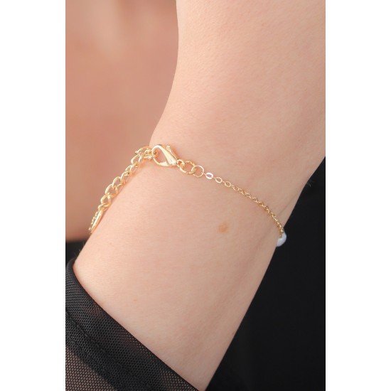 Gold Renk İnci Boncuk Model Kadın Bileklik - TJ-BB5129