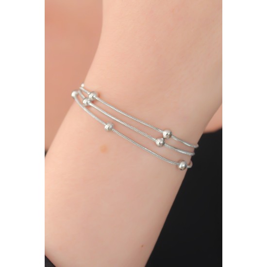 316L Çelik Gümüş Renk Minimal Top Figür Kadın Bileklik - TJ-BB5142