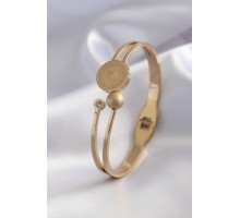 316L Çelik Gold Renk Çeyrk Altın Zirkon Taş Detay Kadın Kelepçe - TJ-BB5152