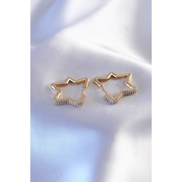 Gold Renk Zirkon Taşlı Yıldız Model Kadın Küpe - TJ-BKP7236