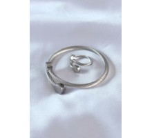 Çelik Gümüş Renk Sıkı Burgu Model Erkek Bileklik Yüzük Seti - TJ-EB3591