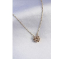 316L Çelik Gold Renk Açılır Zirkon Taşlı Yonca Model Kadın Kolye - TJ-BKO7290