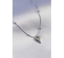 316L Çelik Gümüş Renk Kalp Figür Minimal Top Detay Kadın Kolye - TJ-BKO7297