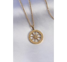 316L Çelik Gold Renk Burçlar İşleme Zirkon Taşlı Kadın Kolye - TJ-BKO7321