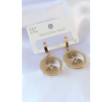 316L Çelik Gold Renk Hayat Ağacı İşleme Kadın Küpe - TJ-BKP7336
