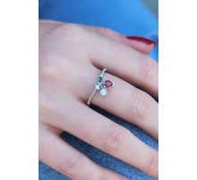 Gümüş Renk Kiraz Model Zirkon Taşlı Kadın Yüzük - TJ-BYK2604