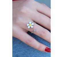 Gümüş Renk Papatya Model Zirkon Taş Detay Kadın Yüzük - TJ-BYK2609