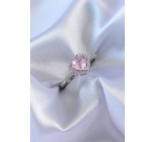 Gümüş Renk Pembe Zirkon Taşlı Kalp Charm Model Pirinç Kadın Yüzük - TJ-BYK2617